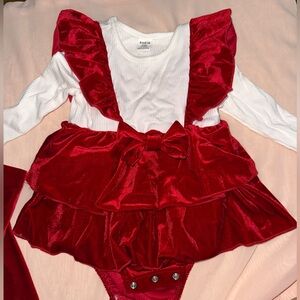 Baby Girl Red & White Velour/Velvet Christmas/Holiday One Piece Dress Size 6-9 M